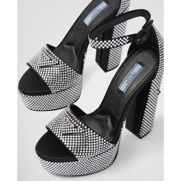 Prada Satin platform sandals with crystals Size 38.5 New 100% Authentic - Picture 2 of 5